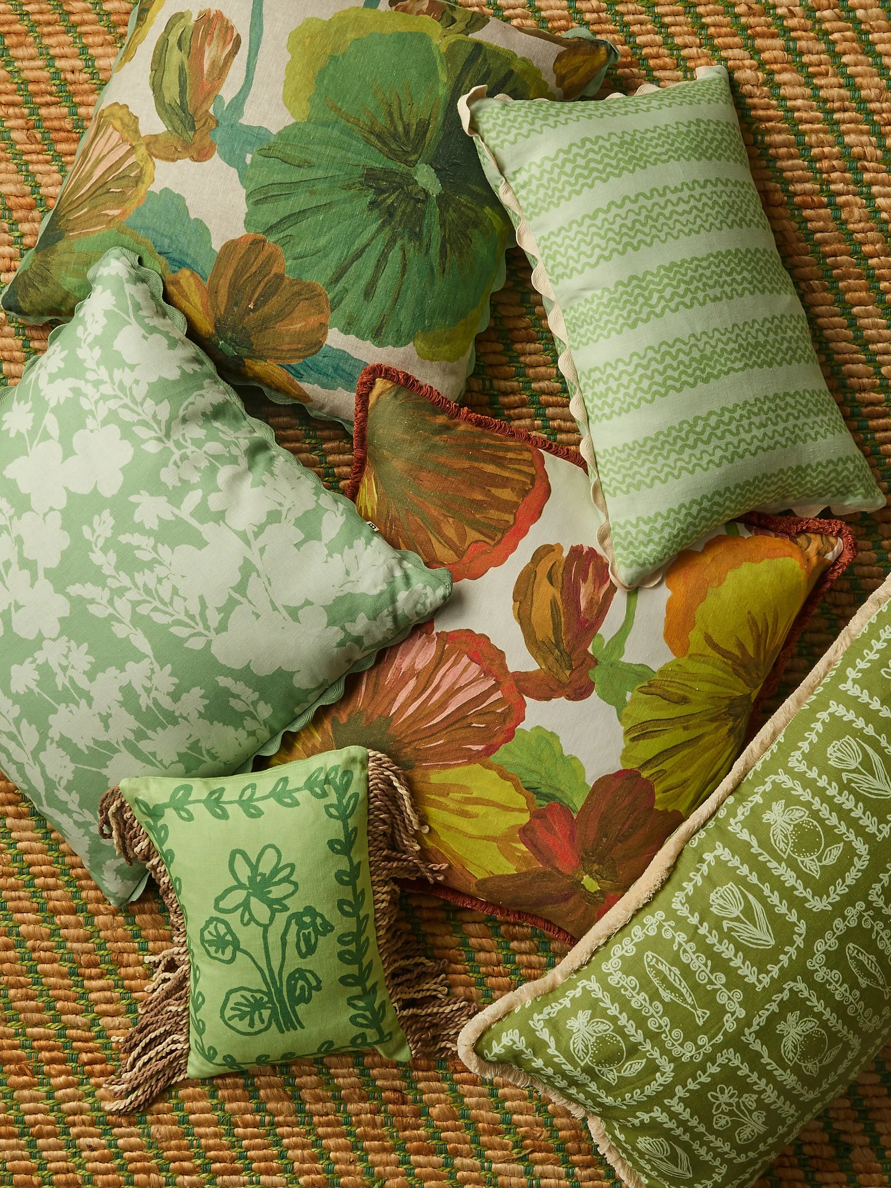 WILD PANSY VERDE LINEN CUSHION - 60cm from Bonnie and Neil