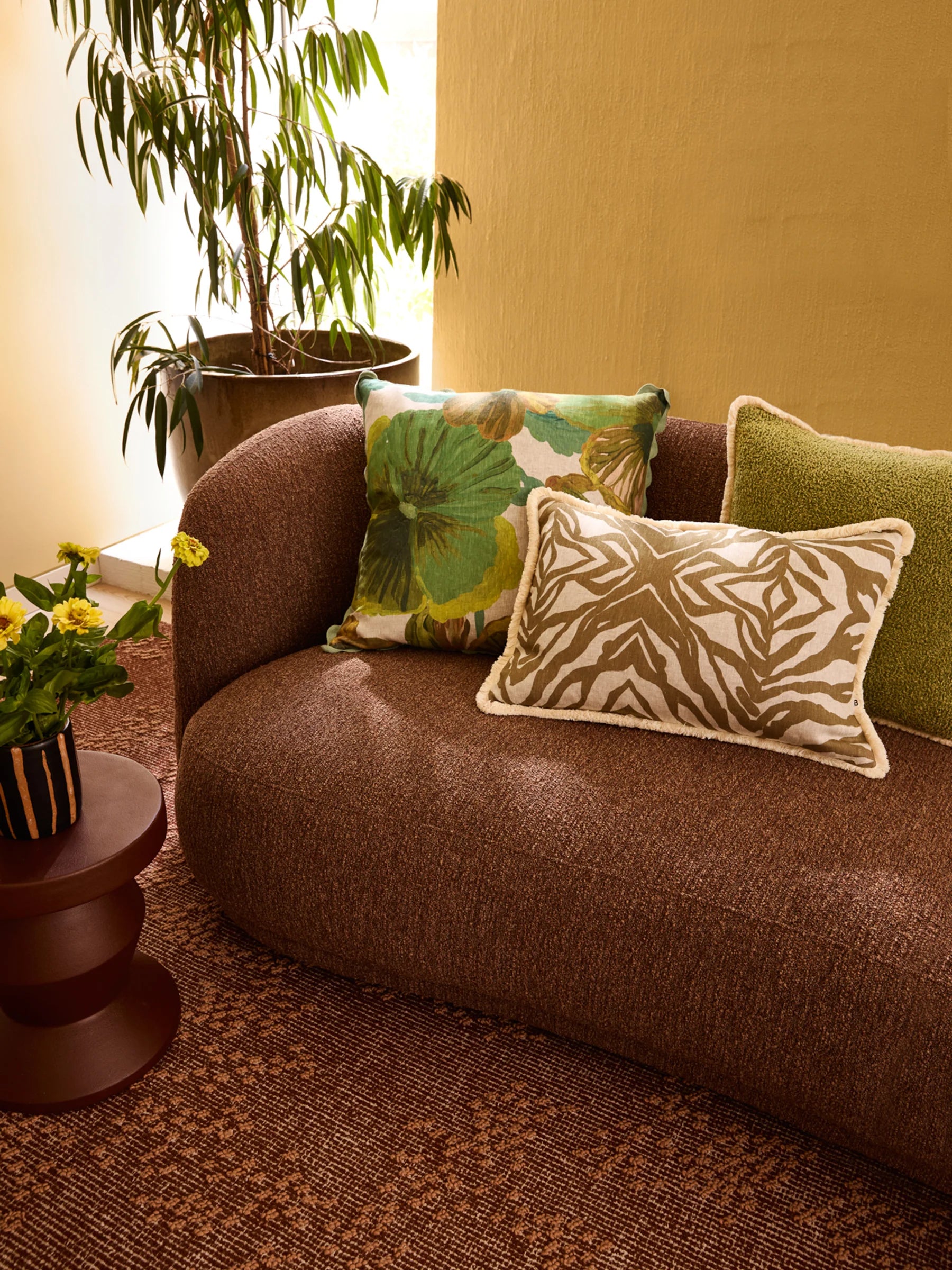 WILD PANSY VERDE LINEN CUSHION - 60cm from Bonnie and Neil