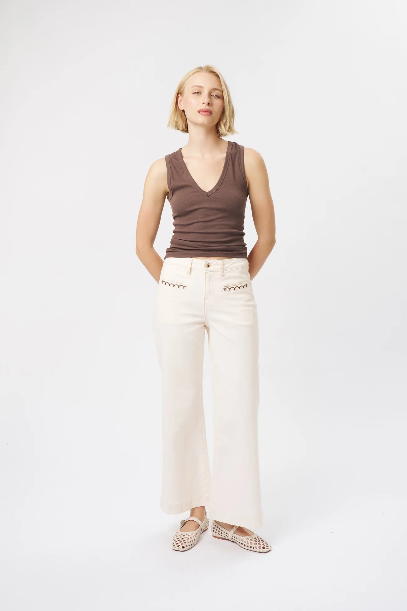 FREYA JEAN in Scallop Pocket Ecru by Kireina
