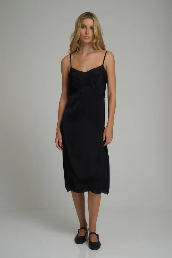 FEATHERSTONE LACE SLIP DRESS in Black