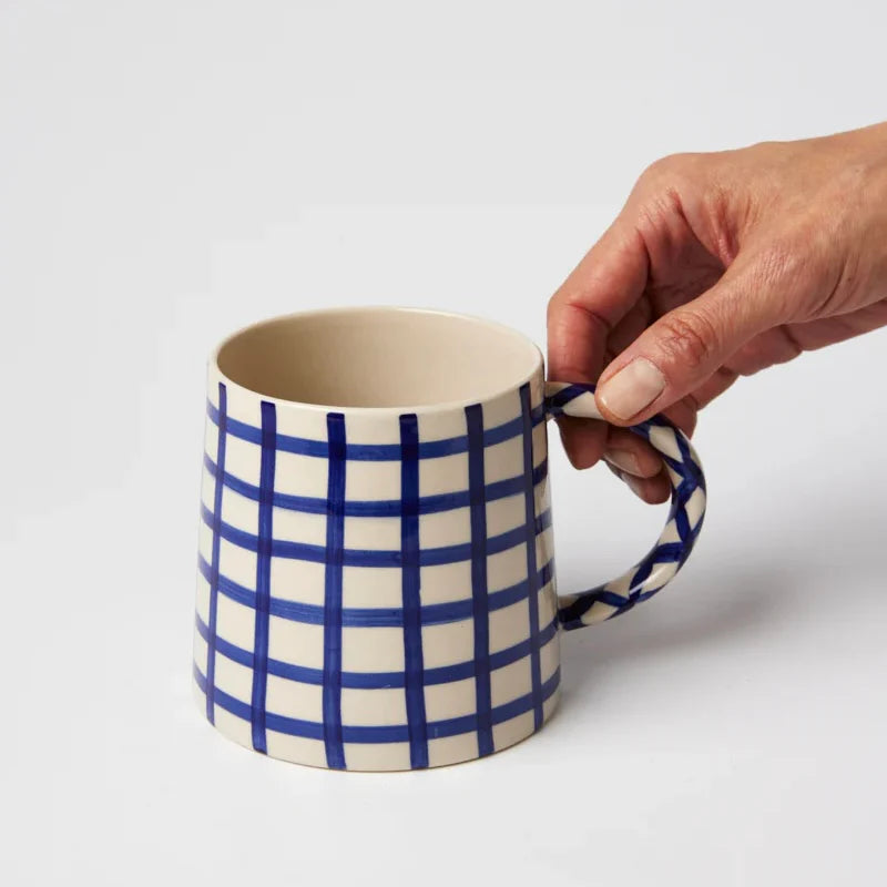 LARDER CHECK MUG in Navy by Jones & Co