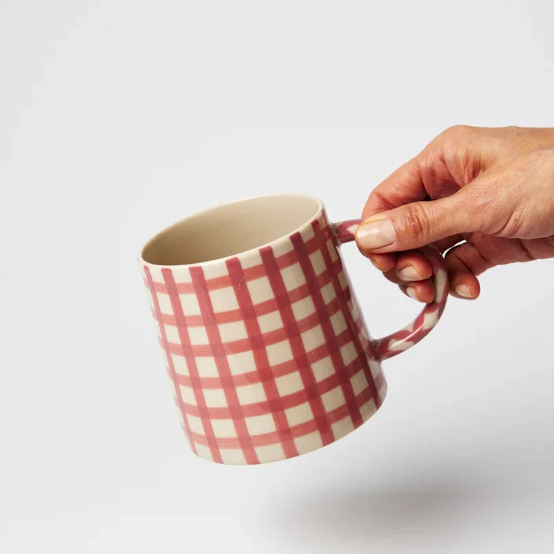 LARDER CHECK MUG in Pink by Jones & Co