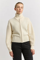 GRID KNIT ZIP THROUGH CARDIGAN in Ivory by Toorallie