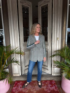 GREY CHECK BLAZER | Green Arm Stripe - Darling & Domain