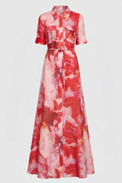 INA MAXI SHIRT DRESS in Pink + Red Floral from Sofia Irina
