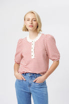 JACQUELINE TOP in White and Red Stripe by Kireina