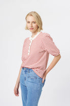 JACQUELINE TOP in White and Red Stripe by Kireina
