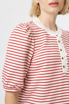 JACQUELINE TOP in White and Red Stripe by Kireina