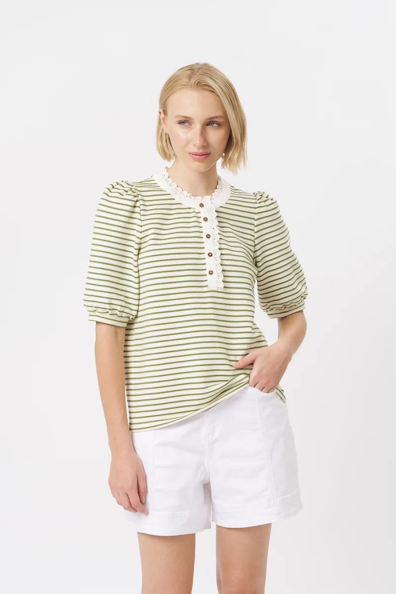JACQUELINE TOP in White + Green Stripe by Kireina from Australia