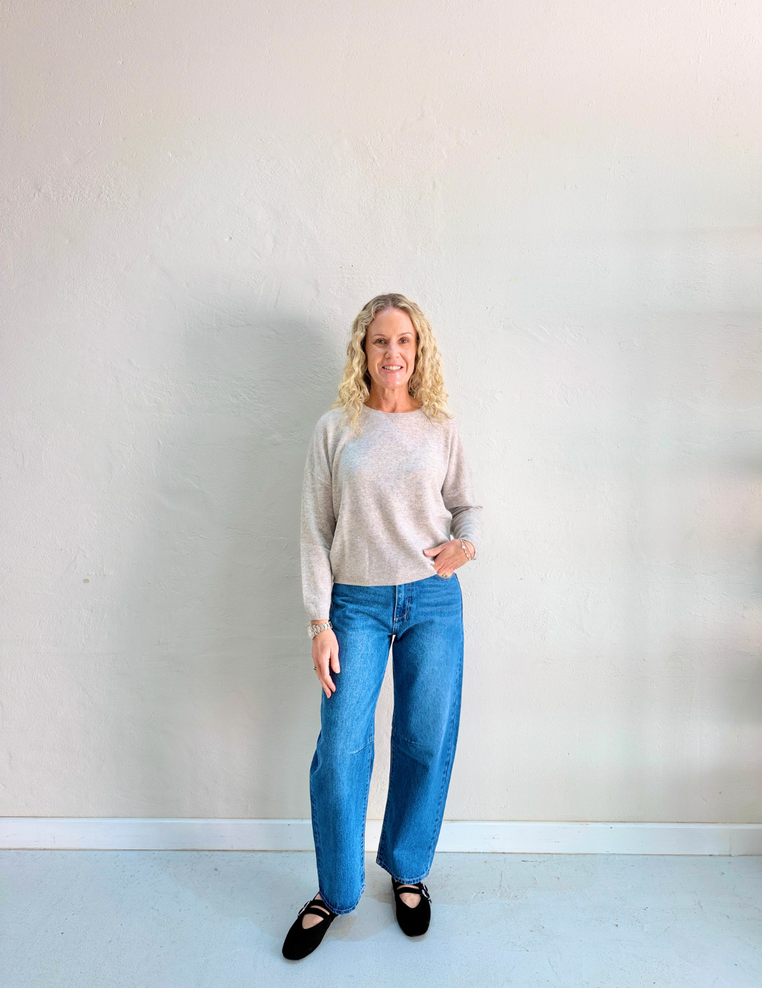 KAIRA CASHMERE KNIT TOP in Light Heathered Grey by Absolut Cashmere
