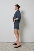 ZOLA LONG DENIM SHORT in Indigo Stripe by Dricoper