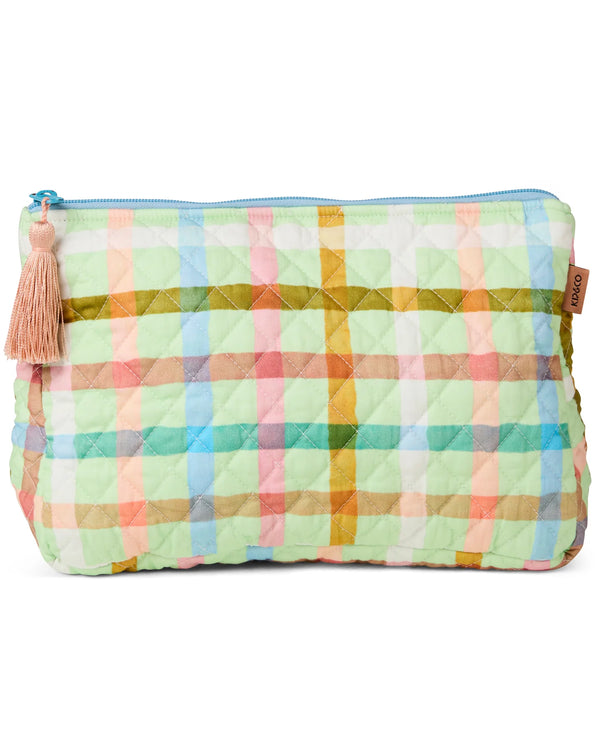 QUILTED COTTON TOILETRY PURSE | Candy Check Mint