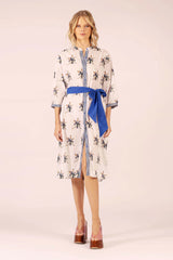 CIRQUE LINEN MIDI DRESS in Spray Navy + White from Lola Australia