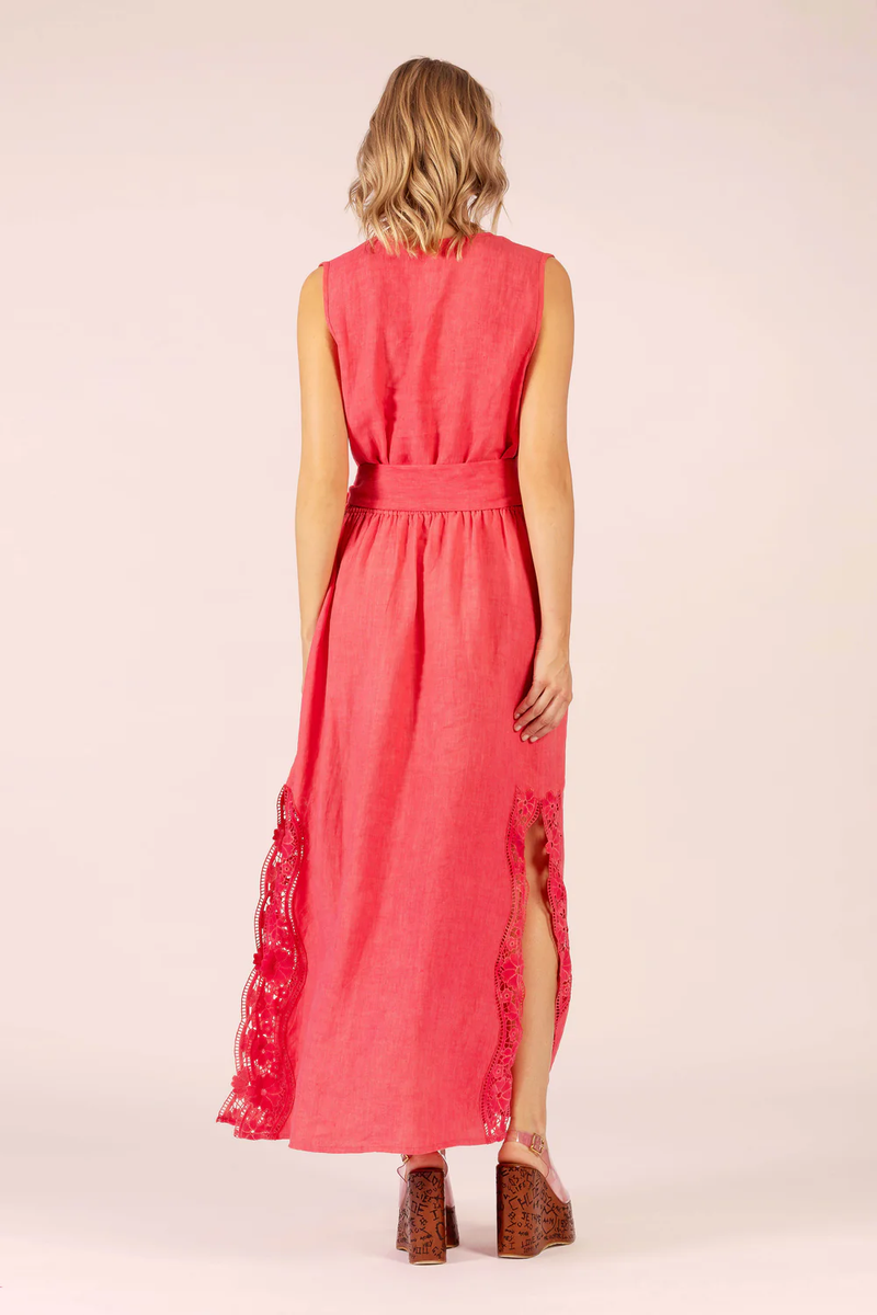 STELLA LINEN + LACE LONG DRESS | Watermelon