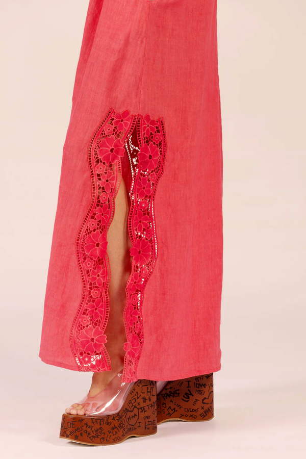 STELLA LINEN + LACE LONG DRESS | Watermelon