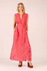 STELLA LINEN + LACE LONG DRESS | Watermelon