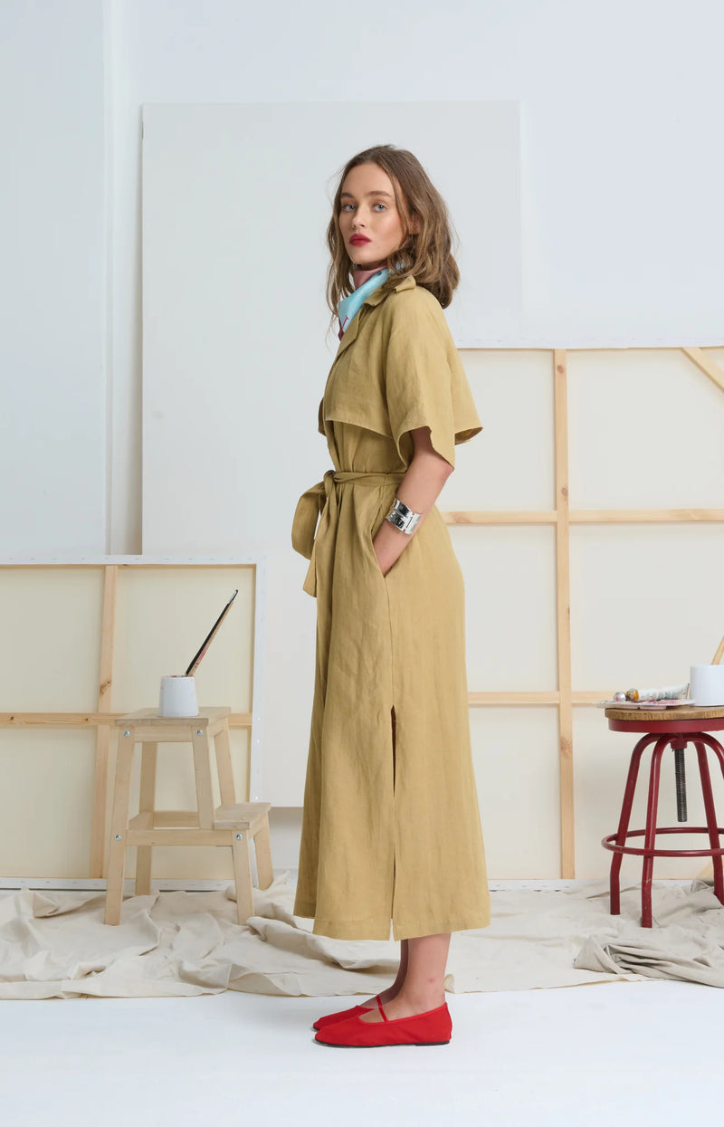 LE TRENCH DRESS in Golden  from Le Stripe