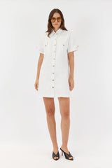 SARAH BOXEY DENIM DRESS in White from Sofia Irina