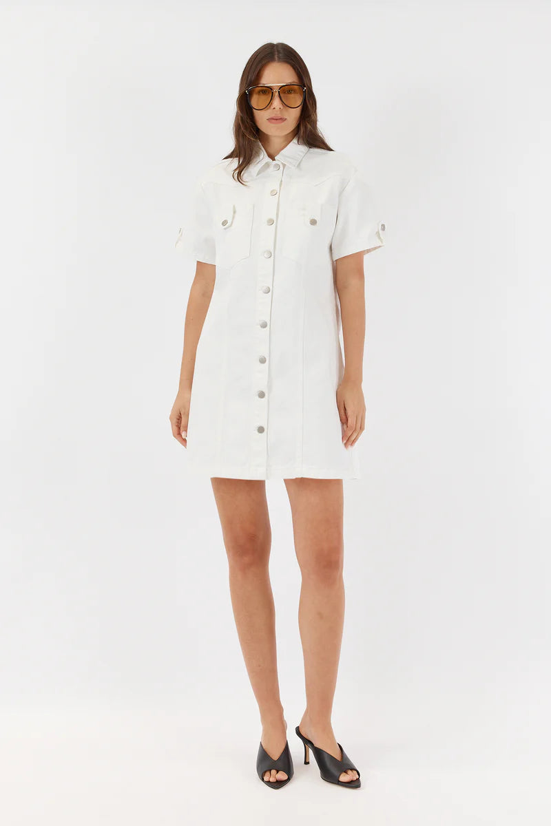 SARAH BOXEY DENIM DRESS in White from Sofia Irina