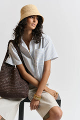 LE SEERSUCKER STRIPE SHIRT | White + Blue