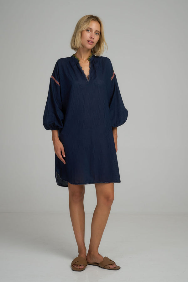 ORDU TRIM DRESS | Navy Blue + Mixed Crochet