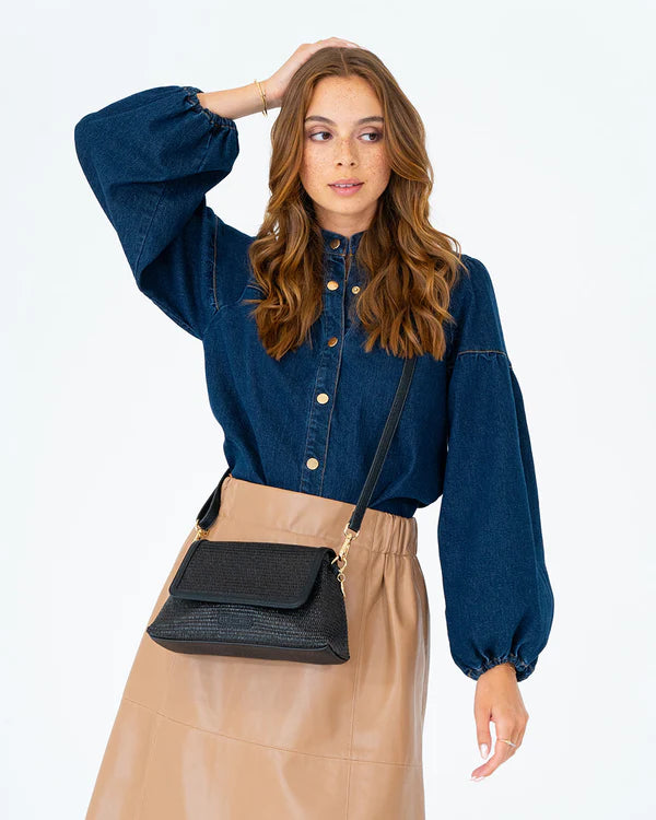 LUGANO CROSSBODY BAG in Black Weave by Elms and King