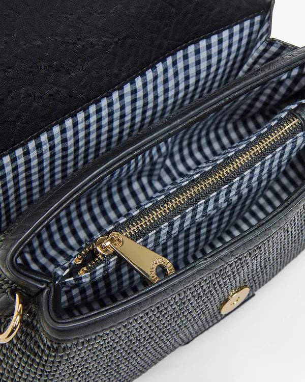 LUGANO CROSSBODY BAG in Black Weave by Elms and King