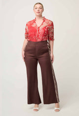 Lunette Viscose Chiffon Blouse in Crimson Palms by OnceWas