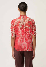 Lunette Viscose Chiffon Blouse in Crimson Palms by OnceWas