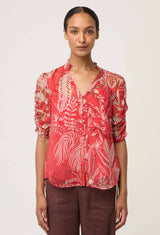 Lunette Viscose Chiffon Blouse in Crimson Palms by OnceWas