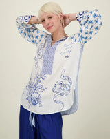 ME369 Alexa Placket Tunic  blouse in Amalfi Coast print available from Darling and Domain