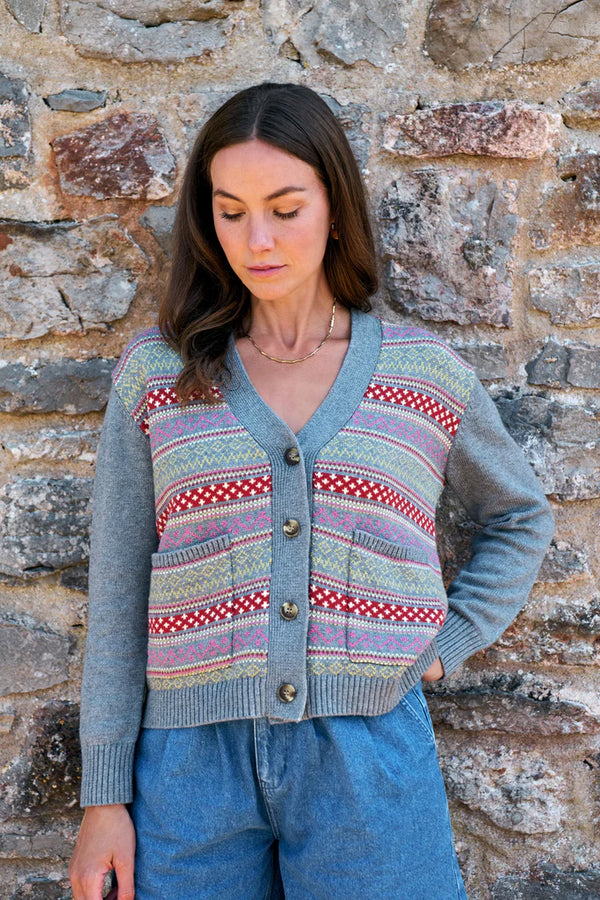 FAIRISLE BUTTON DOWN CARDIGAN | Charcoal