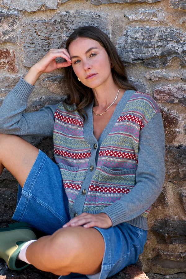 FAIRISLE BUTTON DOWN CARDIGAN | Charcoal