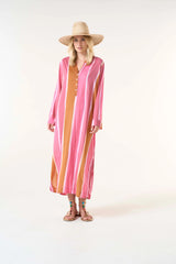 BAZAAR STRIPE COTTON DRESS in Moroccan Stripe Pink from Oneseason