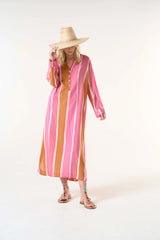 BAZAAR STRIPE COTTON DRESS in Moroccan Stripe Pink from Oneseason