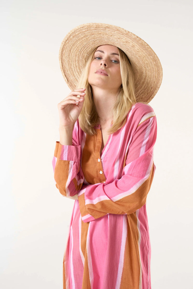 BAZAAR STRIPE COTTON DRESS in Moroccan Stripe Pink from Oneseason