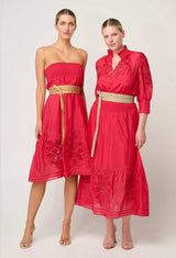 CORDELIA SHIRRED SILK COTTON SKIRT | Ruby