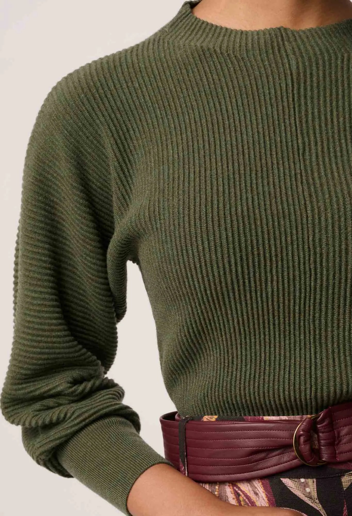 ROSELLE MERINO WOOL BLEND KNIT TOP in Winter Moss by OnceWas