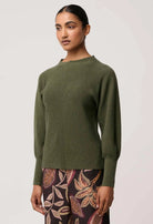ROSELLE MERINO WOOL BLEND KNIT TOP in Winter Moss by OnceWas