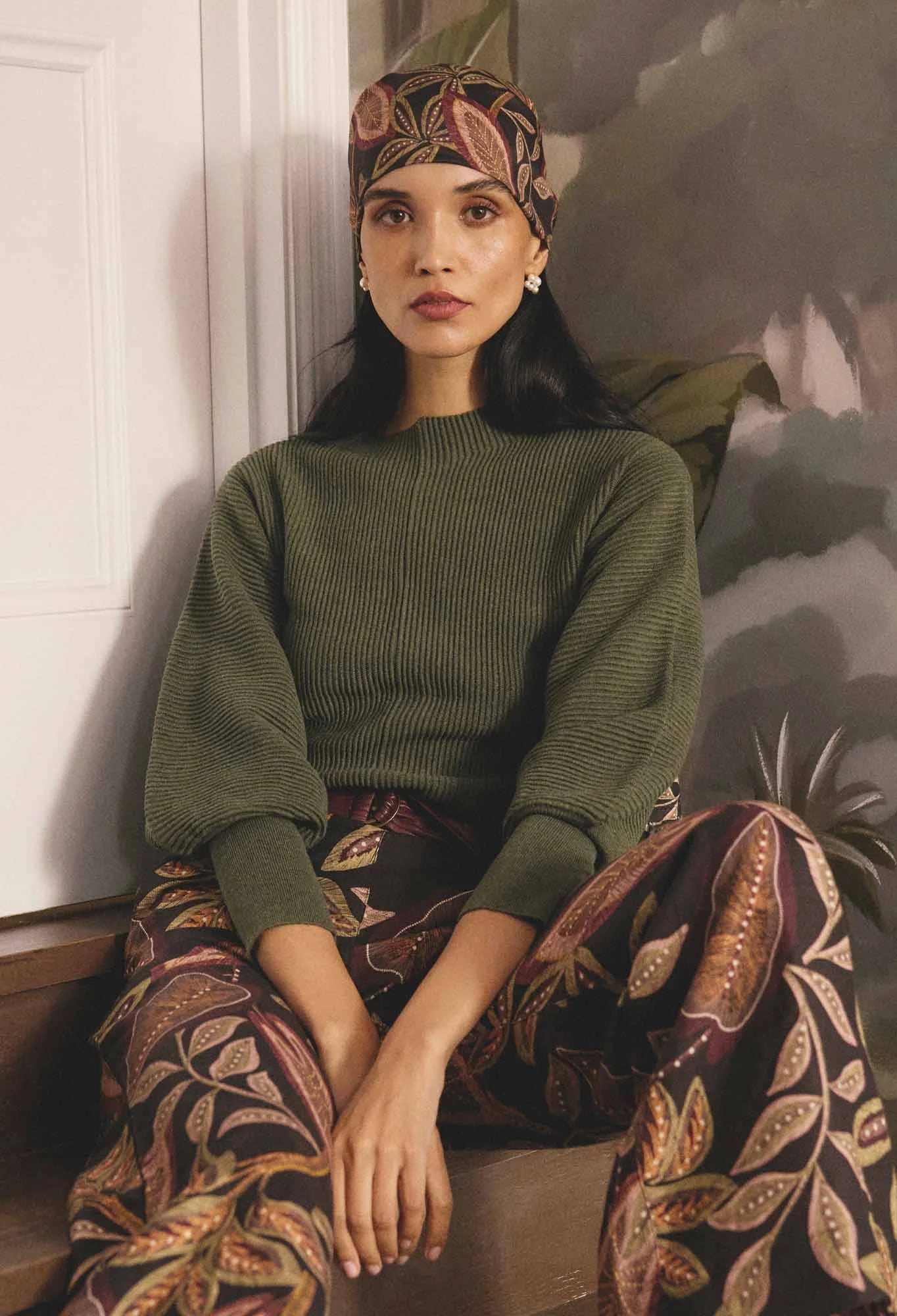 ROSELLE MERINO WOOL BLEND KNIT TOP in Winter Moss by OnceWas