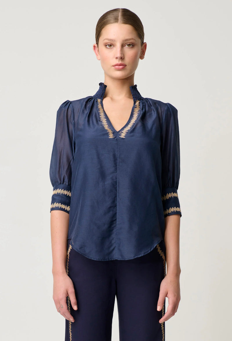 MUSTIQUE COTTON SILK BLOUSE in Ink from Oncewas