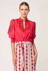OLEANDER COTTON SILK BLOUSE | Ruby