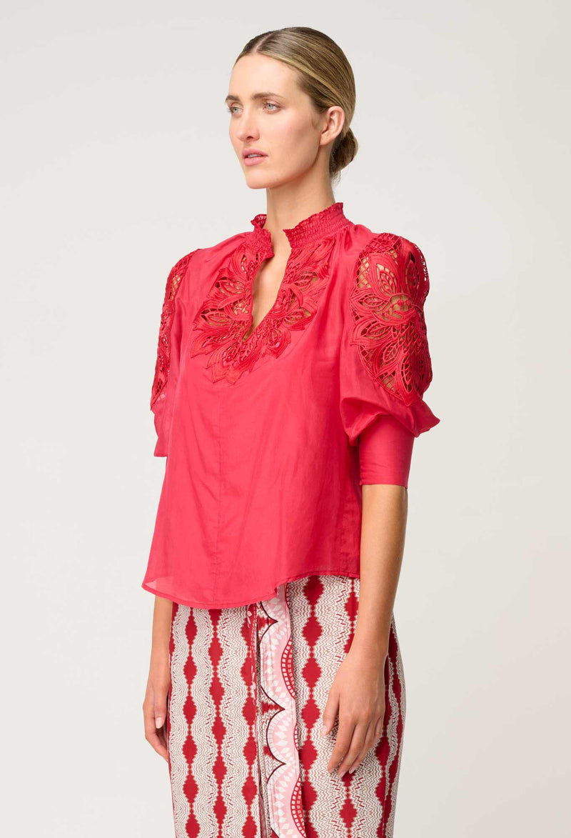 OLEANDER COTTON SILK BLOUSE | Ruby