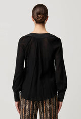 LUCENT CRINKLE COTTON SILK BLOUSE in Black from Oncewas