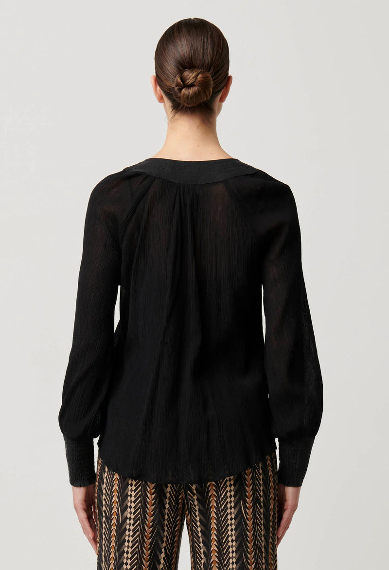 LUCENT CRINKLE COTTON SILK BLOUSE in Black from Oncewas