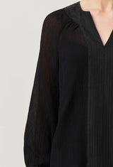 LUCENT CRINKLE COTTON SILK BLOUSE in Black from Oncewas