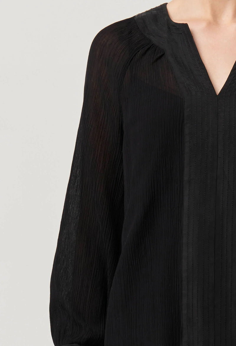 LUCENT CRINKLE COTTON SILK BLOUSE in Black from Oncewas
