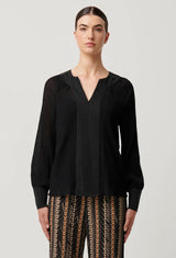 LUCENT CRINKLE COTTON SILK BLOUSE in Black from Oncewas