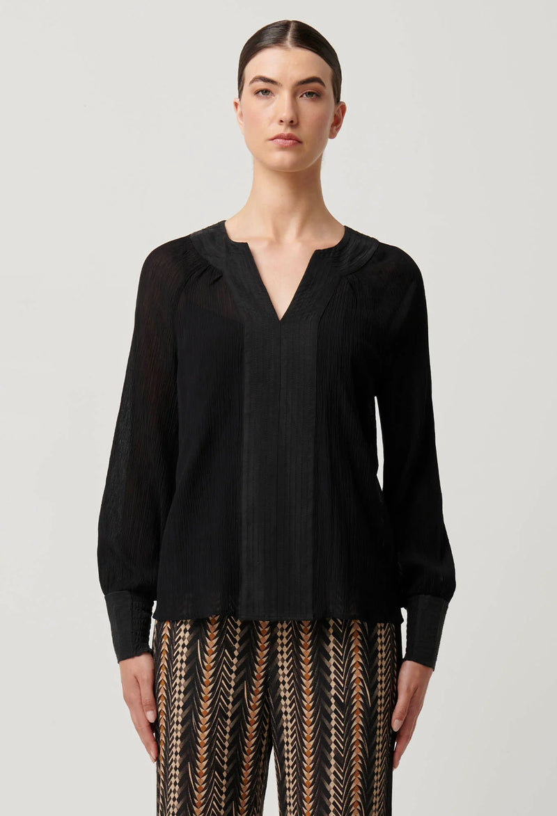 LUCENT CRINKLE COTTON SILK BLOUSE in Black from Oncewas