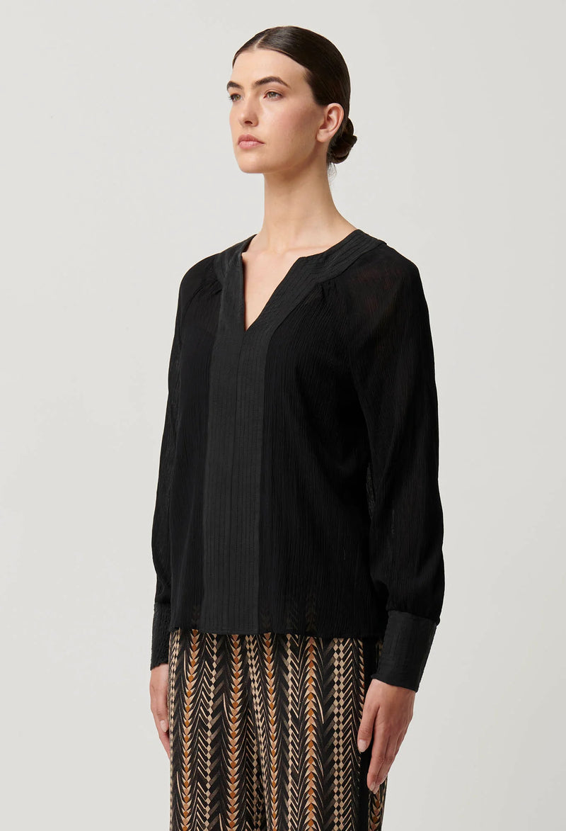 LUCENT CRINKLE COTTON SILK BLOUSE in Black from Oncewas